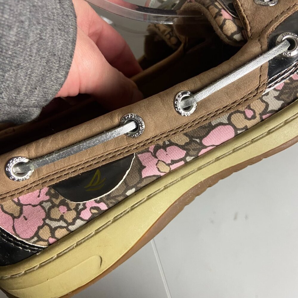 Sperry Top Sider Women's Size 6.5 Boat Shoes Angelfish Leather Tan Pink Floral - Picture 6 of 7